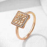Unique Square Hollow Flower Rolled 14K Rose Gold AAA Zircon Diamonds Ring - Fashion Daily Fine Jewellery