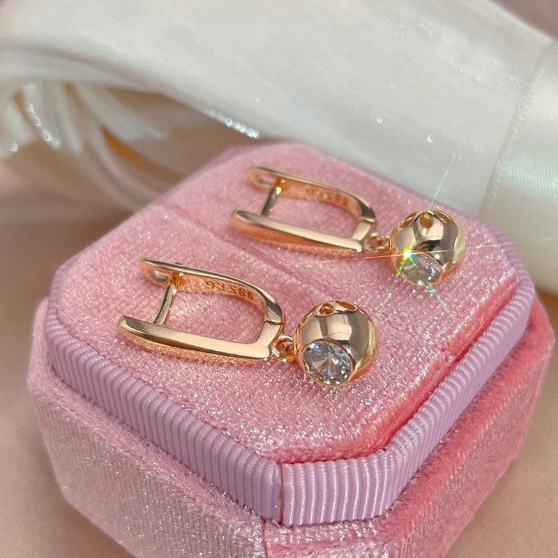 Marvelous Round Sparkling Rolled 14K Rose Gold AAA Zircon Diamonds Pendant Earrings For Women  Jewellery
