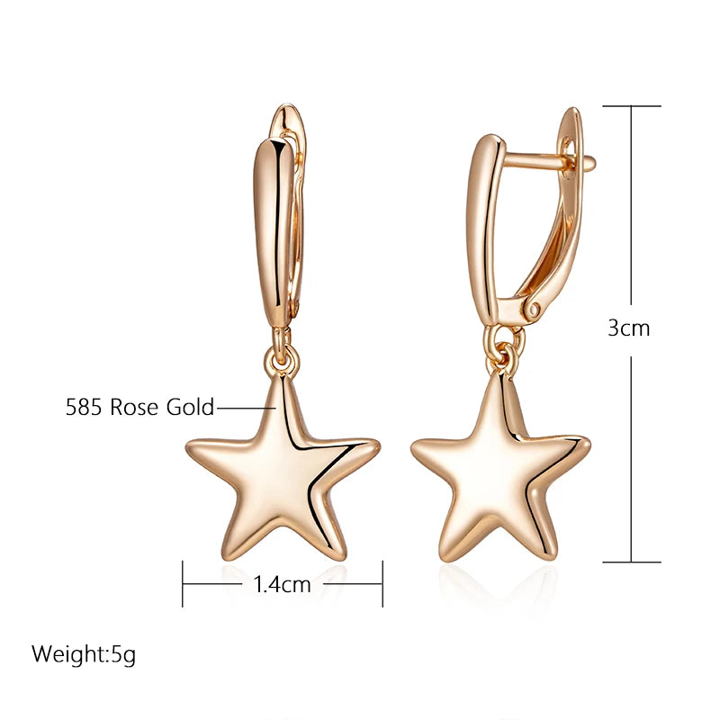 Glossy Stars Filled Rose Gold of 14-Karat Purity Dangle Earrings For Women - Luxury Jewellery Long Earrings