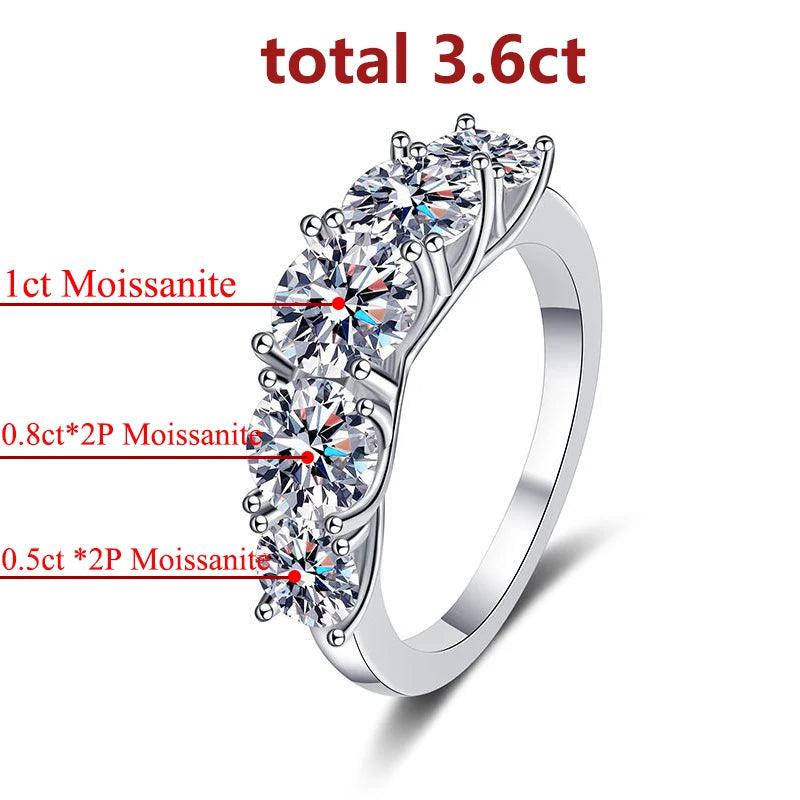 Wonderful 5 Stones Sparkling 18KGP 3.6CT All Moissanite Diamonds Rings Wedding Engagement Sterling Silver Jewellery