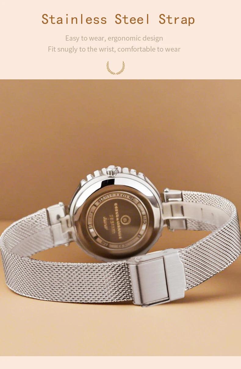 Luxury Brand Elegant Gold Tone Geometric Dial Women's Quartz Movement Watches Stainless Steel Mesh Belt Watches