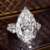 Waterdrop Shape 3 Stones 8 Carat Pear Cut Silver Moissanite Rings, 18K Gold Plated Engagement Wedding Jewellery