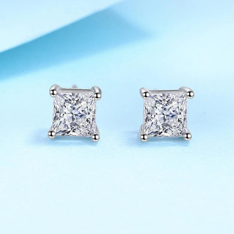 Remarkable 2 Carat Princess Cut 18K WGP Moissanite Diamonds Earrings for Men/Women - Sterling Silver Fine Jewellery - The Jewellery Supermarket