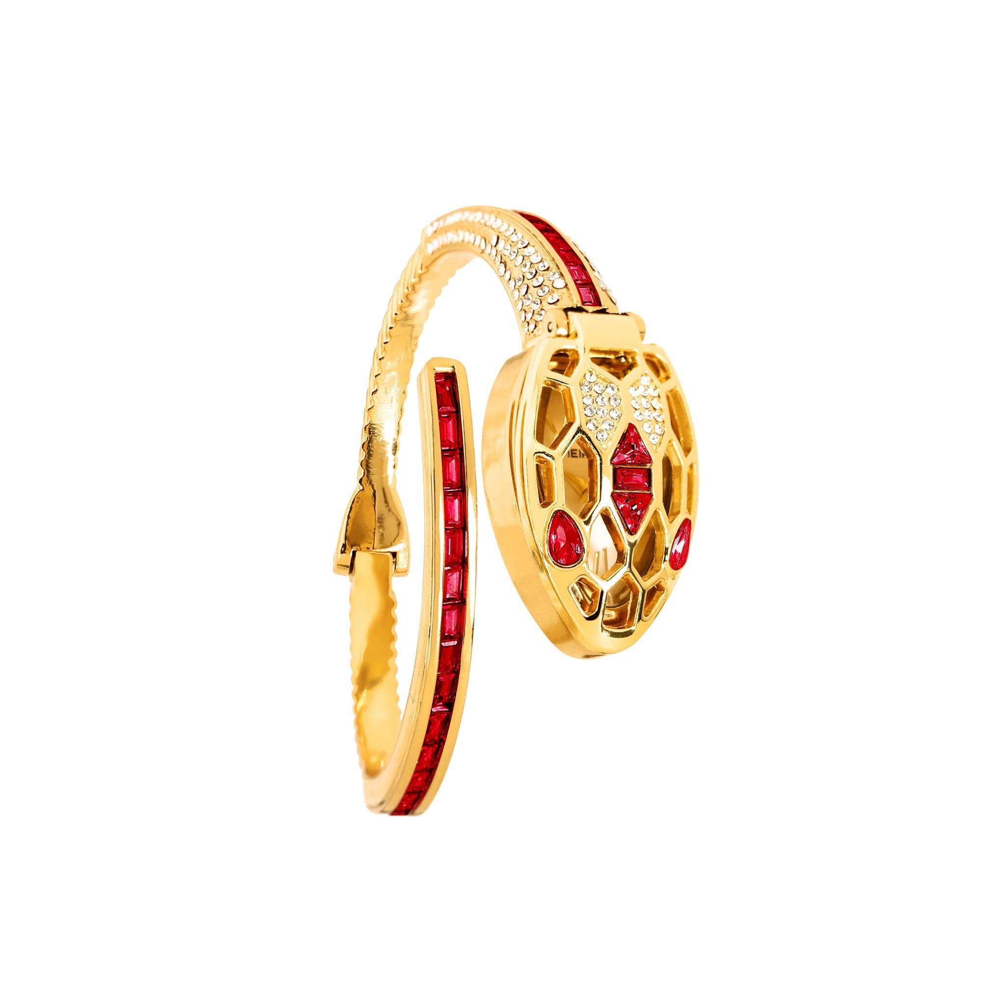 Luxurious Casual Style Honeycomb Case One Piece Women's Steel Band Snake-Shaped Snake Body Red Eye Quartz Watch