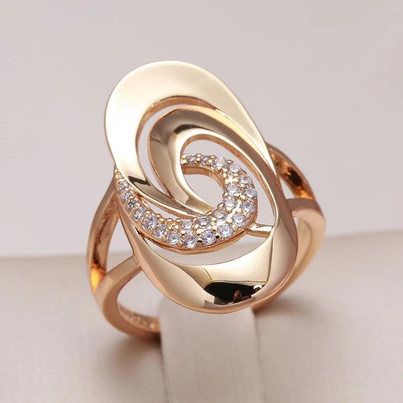 Unusual Rolled 14K Rose Gold Minimalist Geometry AAA Zircon Diamonds Rings - Fine Fashion Jewellery