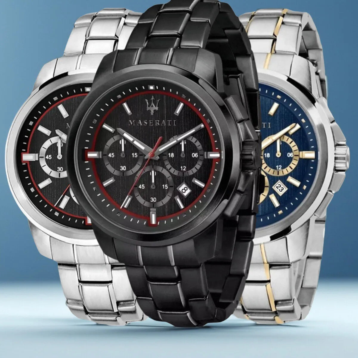 Original Maserati Success Series Classic Retro Three-eye Belt Waterproof Quartz Europe and US Popular Choice