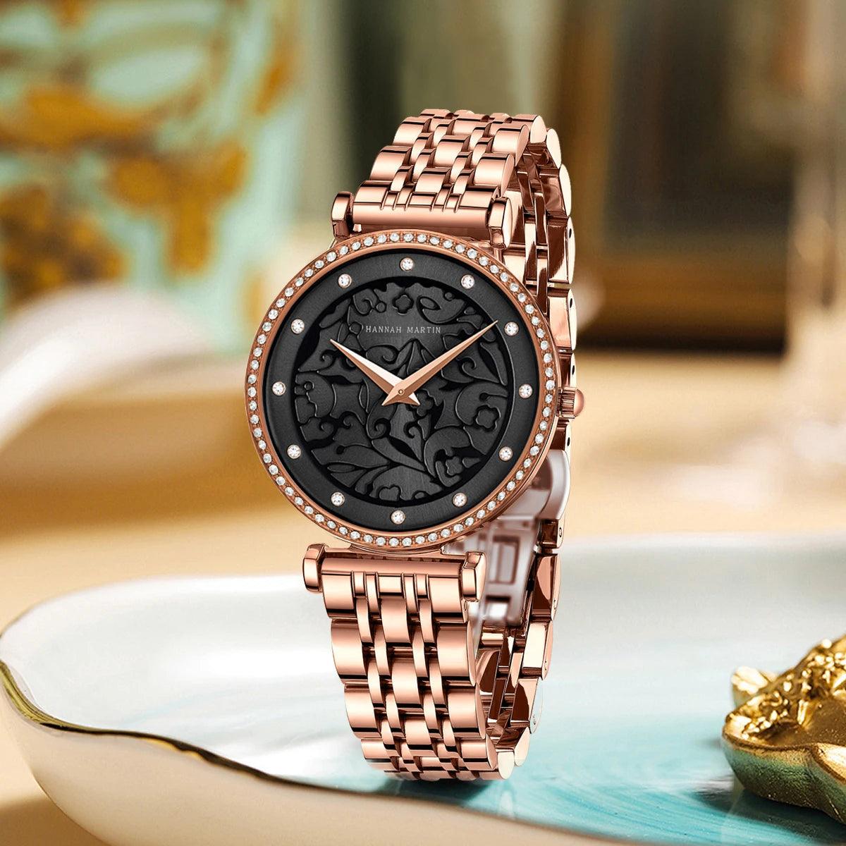 Elegant Stainless Steel Quartz Watches Fashionable Luxury Zircon Diamonds Japanese Movement Precision Ladies Watches
