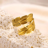New In 18k Gold Colour Stainless Steel Rings For Women - Punk Hippie Foliage Open Party Jewellery Ring - The Jewellery Supermarket