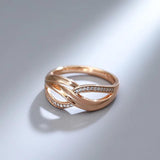 New Unique Creative Rolled 14K Rose Gold Micro-wax Inlay AAA Zircon Diamond Geometry Cross Rings - Modern Jewelry