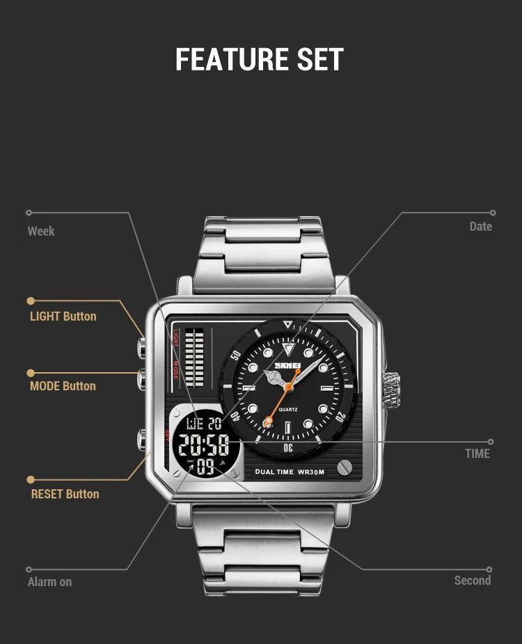 Trendsetter Casual 2 Display Chrono Hipster Waterproof Steel Bracelet Back Light Analog Digital Sport Watches - The Jewellery Supermarket