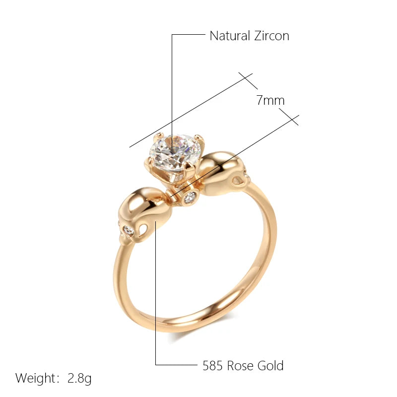Simple Punk Skull Filled 14K Rose Gold AAA Zircon Diamond Ring for Women - Party Trend Daily Jewellery