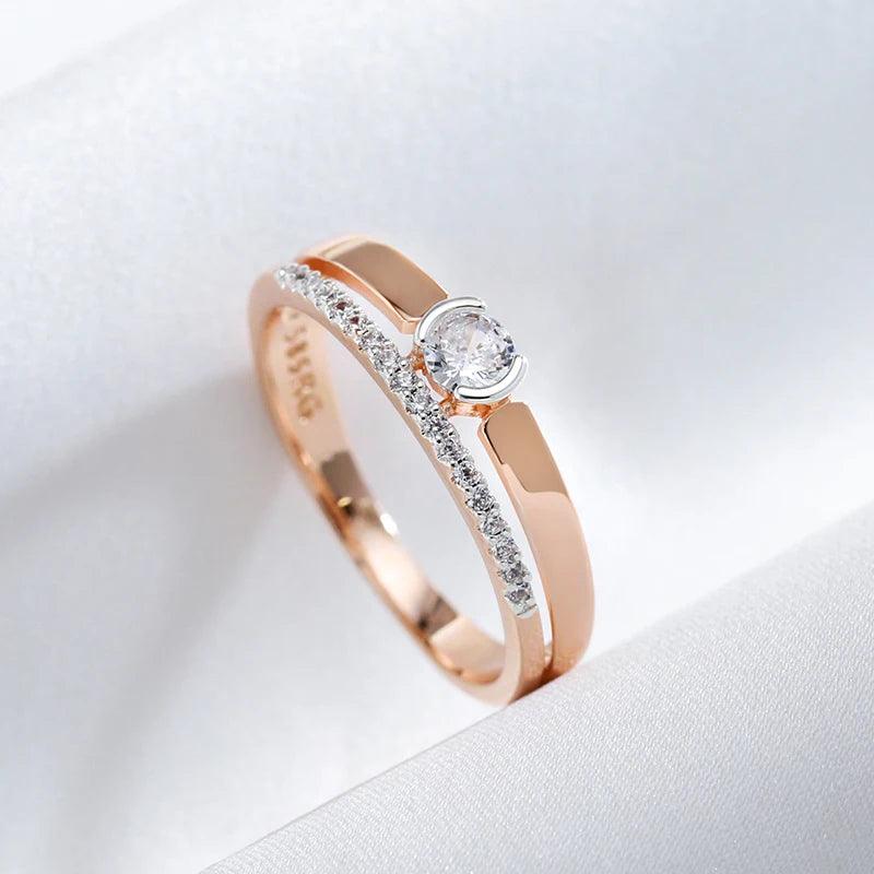 Luxury AAA Zircon Diamonds 14K Rolled Rose Gold and Silver Color Mix Setting Slim Design Daily Jewellery Rings