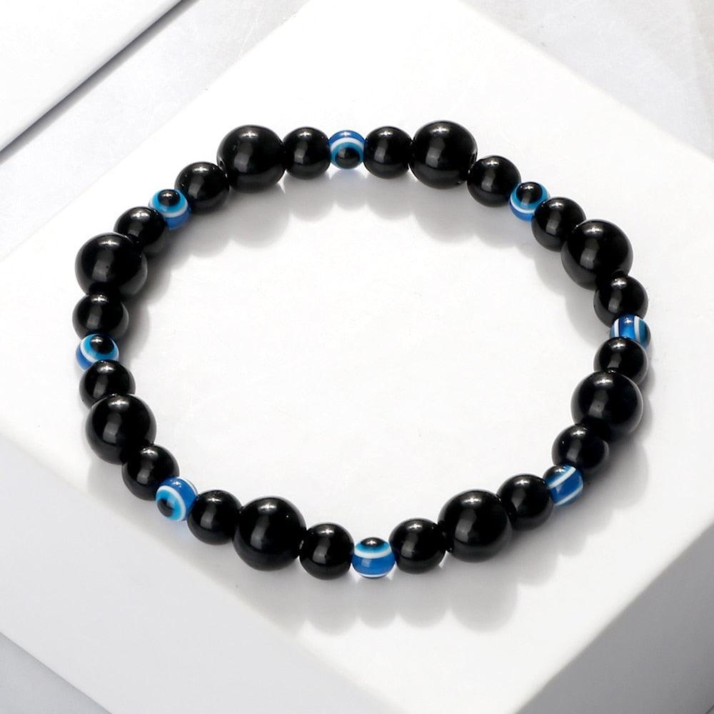 Blue Evil Eye Beaded Charm Bracelets - Natural Cat Eye Stone Opal Adjustable Lucky Yoga Jewellery - The Jewellery Supermarket
