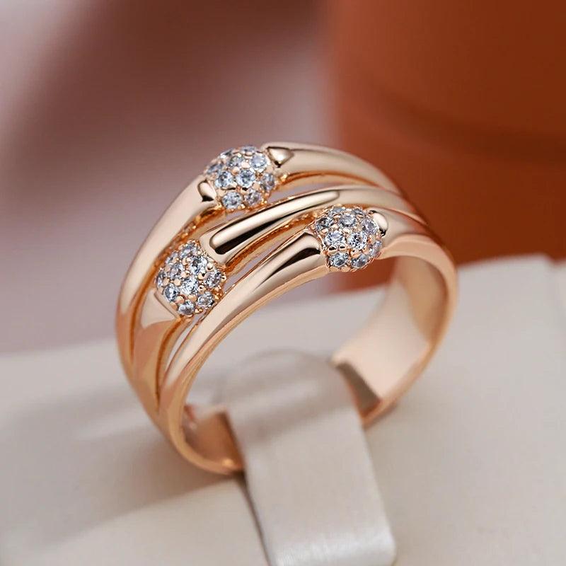 Excellent Unique Fashion 14K Rolled Rose Gold with AAA Zircon Diamonds Wide Big Rings for Women - Modern Jewelry