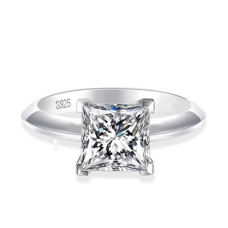 Princess Cut 1ct 2ct Moissanite Diamonds Solitaire Rings For Women Sterling Silver Pass Diamond Test Wedding Rings