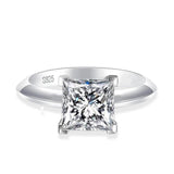 Princess Cut 1ct 2ct Moissanite Diamonds Solitaire Rings For Women Sterling Silver Pass Diamond Test Wedding Rings