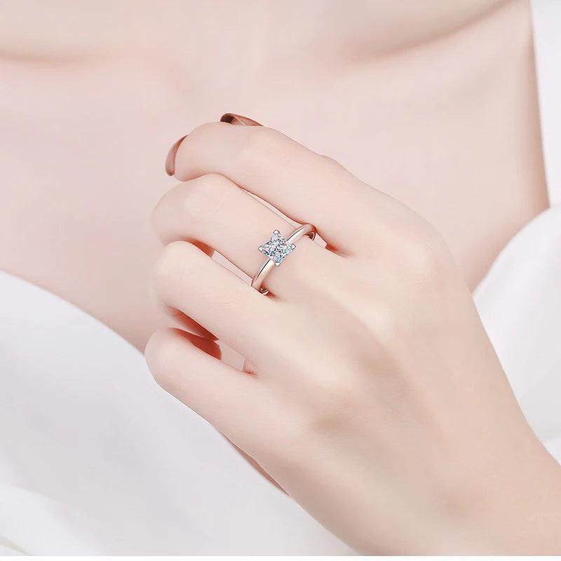 Princess Cut 1ct 2ct Moissanite Diamonds Solitaire Rings For Women Sterling Silver Pass Diamond Test Wedding Rings