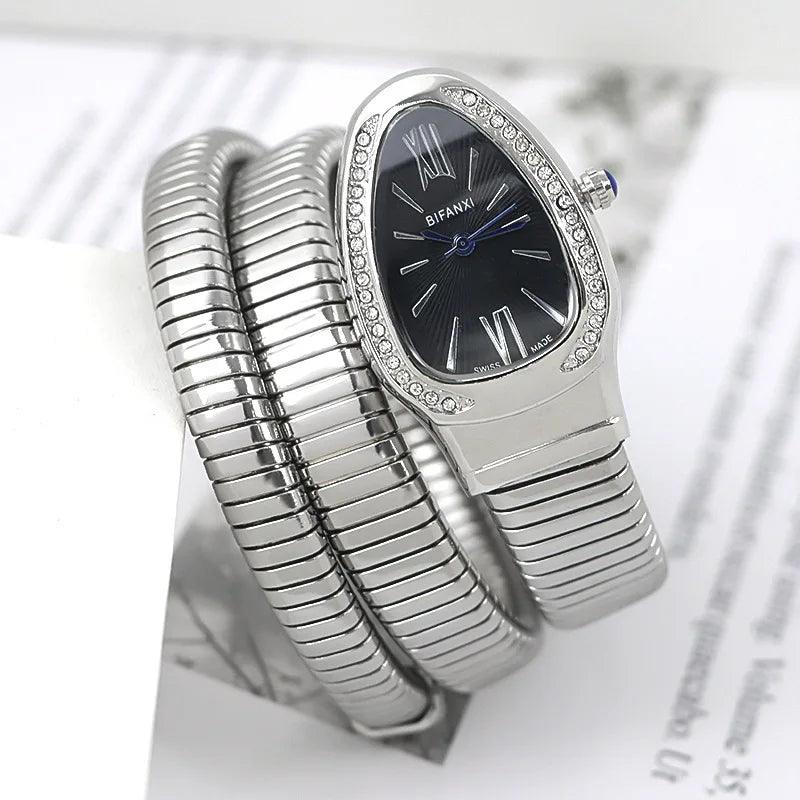 Classic Snake Shape Zircon Diamonds Quartz Watches for Women's Fashionable Elegant High Grade Women's Watches