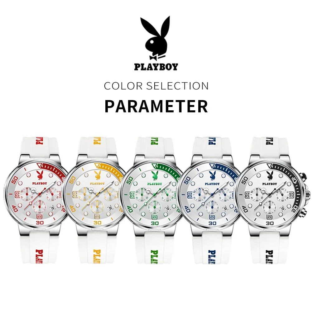 PLAYBOY Top Brand  New Original Fashion High Quality Silicone Strap Multifunction Quartz Watch for Men