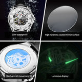 PLAYBOY Brand Skeleton Multifunction Automatic Mechanical Original Stainless Steel Fashion Luxury Watches for Men