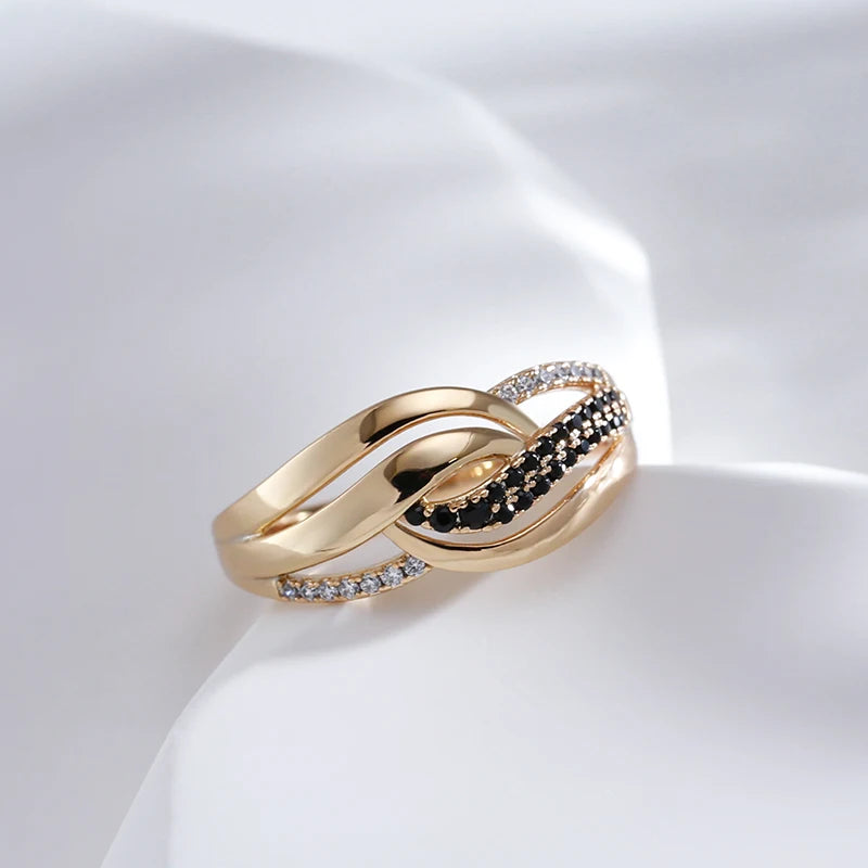 Elegant New Full Bling Rolled 14K Rose Gold Black and White AAA Zircon Diamonds Cross Ring - Fine Daily Jewellery