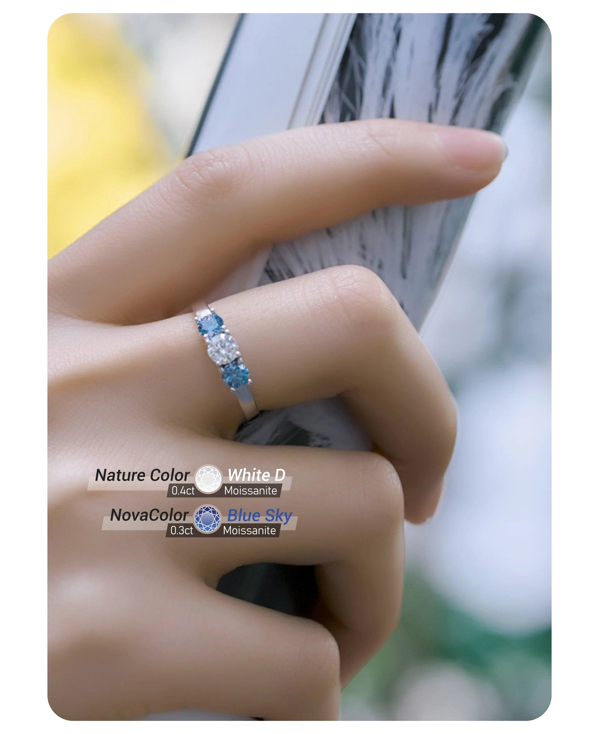 Amazing 1.0ct 4.5mm+2X4.0mm Round Cut D VVS1 Moissanite Diamonds 925 Silver Wedding Engagement Rings for Women