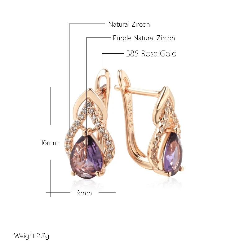 Gorgeous Pear Shape 14K Filled Rose Gold Purple AAA Zircon Diamonds Drop Earrings - Sparkling Fashion Jewellery