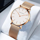 New Gold Colour Design Dial Quartz Movement Ladies Wristwatches Stainless Steel Mesh Ultra thin Waterproof Watches