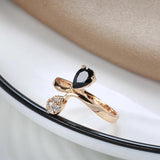 New Style Fashion Rolled 14K Rose Gold With Black AAA Zircon Crystal Ring - High Quality Daily Fine Jewellery