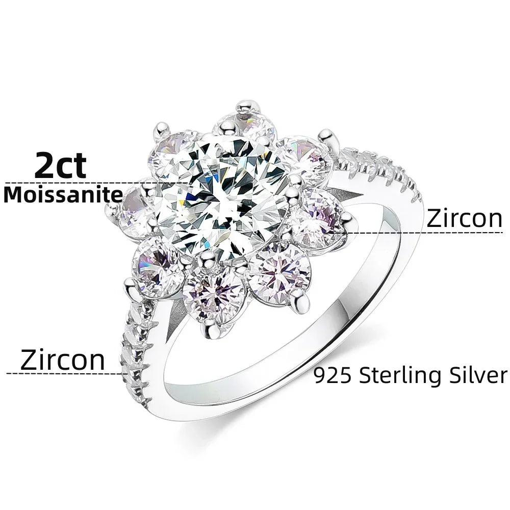 Brilliant GRA Certified VVS1 Moissanite Diamond Rings 925 Sterling Silver Sunflower Wedding Enggement Fine Jewellery