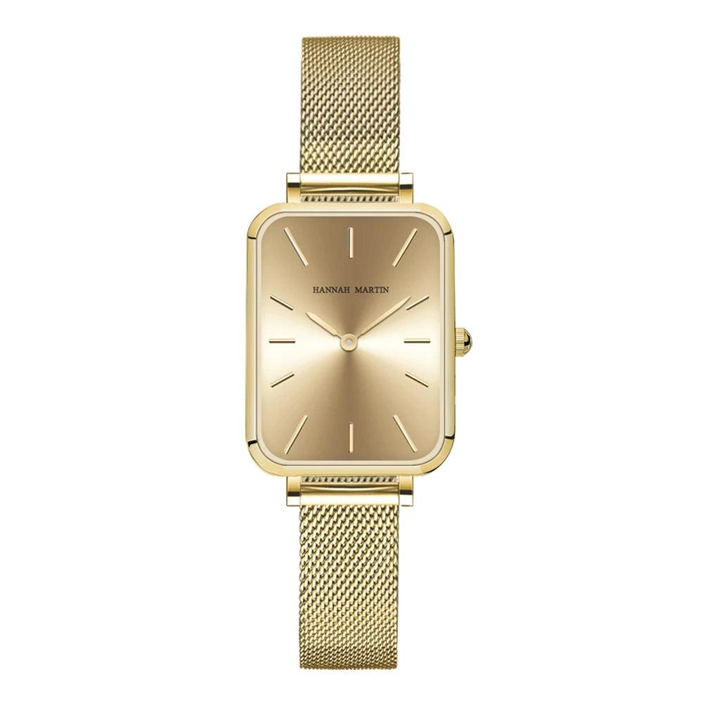 New Elegant Square Women Stainless Steel Mesh Strap Fashion Japanese Movement Rose Gold Tone Leisure Fashion Watches
