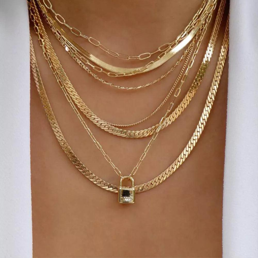 Bohemian Gold Colour Multiple Styles Necklace For Women and Girls - Trendy Multi-Layer Crystal Pendant Necklaces Sets - The Jewellery Supermarket