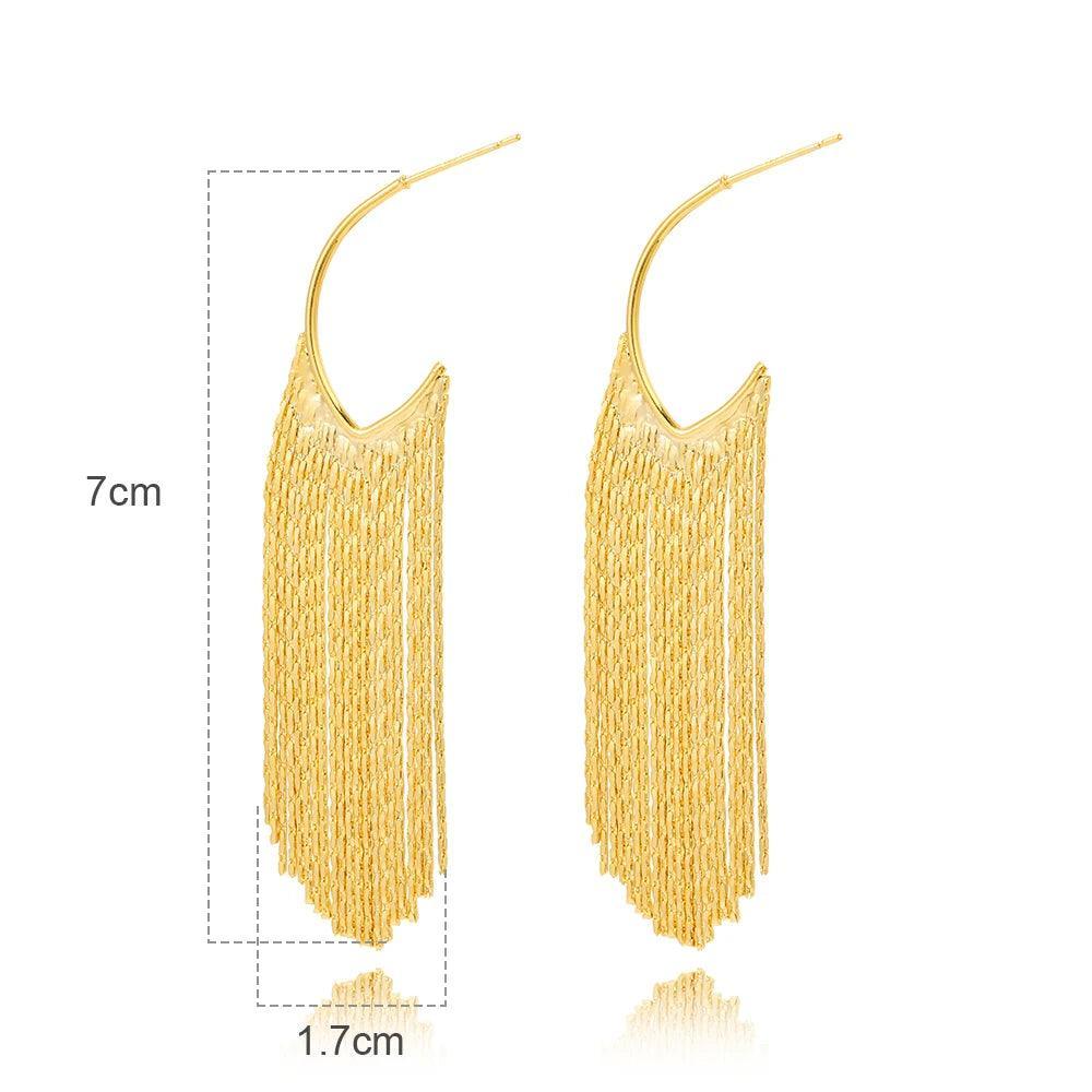 Fashion Statement Long Gold Plated Bling Tassel Earrings For Women and Girls - Stainless Steel Daily Fashion Jewellery - The Jewellery Supermarket
