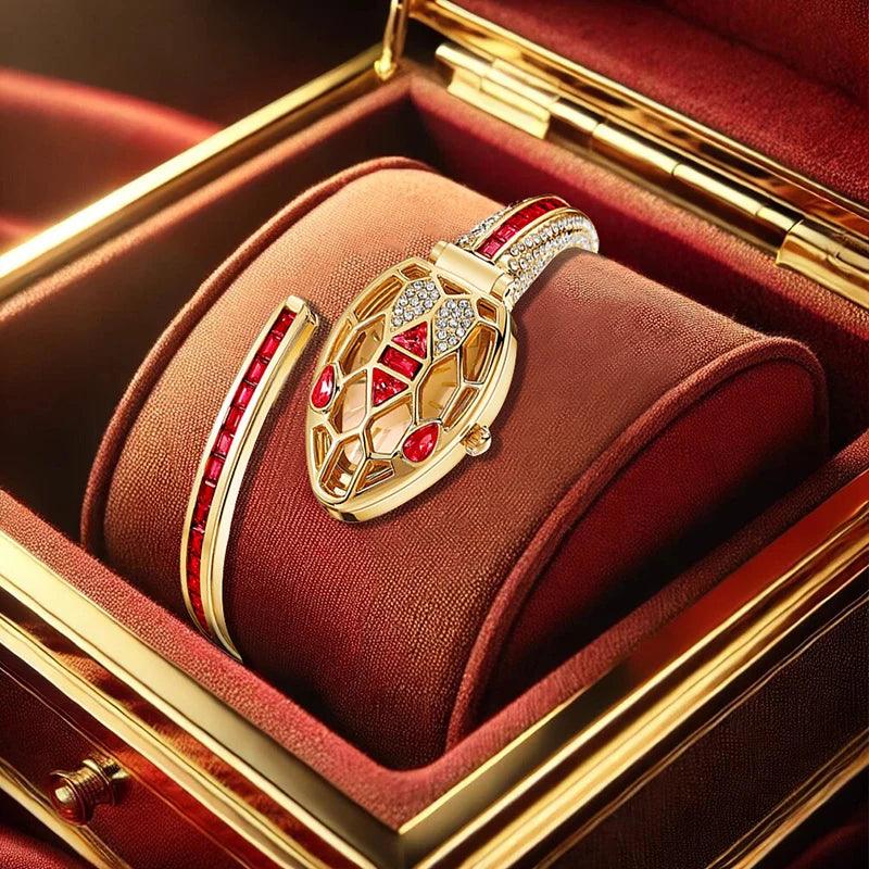 Luxurious Casual Style Honeycomb Case One Piece Women's Steel Band Snake-Shaped Snake Body Red Eye Quartz Watch