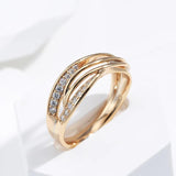 Fashion Design Simple Geometry 14K Rolled Rose Gold With AAA Zircon Diamonds Cross Ring - Party Daily Jewellery