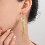 Fashion Statement Long Gold Plated Bling Tassel Earrings For Women and Girls - Stainless Steel Daily Fashion Jewellery - The Jewellery Supermarket