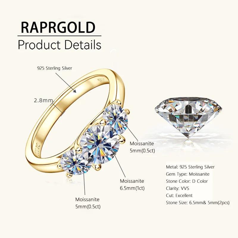 Amazing Round Cut Three Stone D Colour VVS1 Moissanite Engagement Wedding Rings - Sterling Silver Fine Jewellery