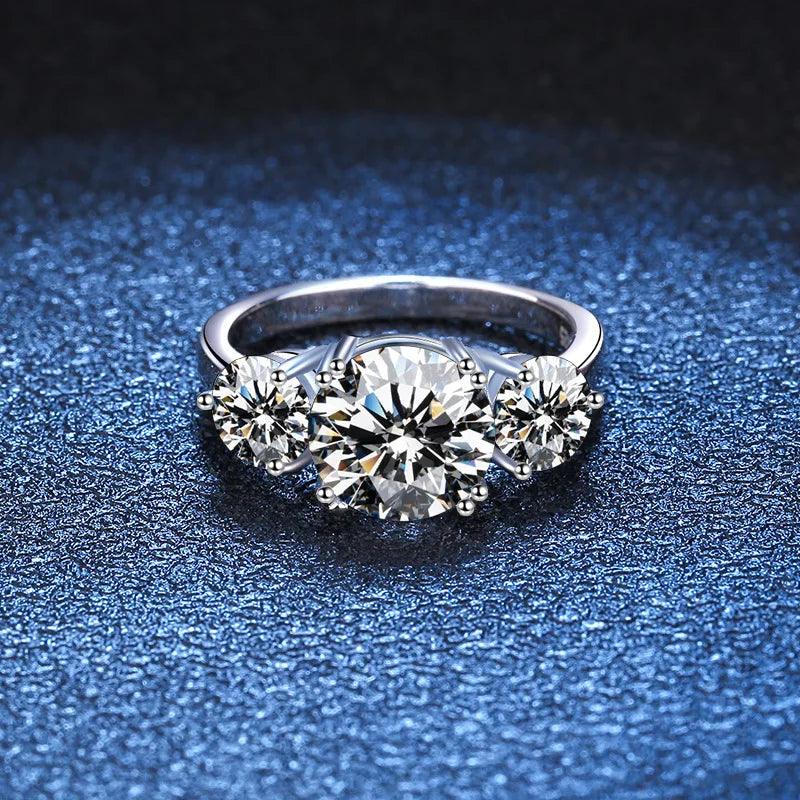Superb 3CT 3 Stones Moissanite Diamonds Rings for Women 18KGP Wedding Engagement Bridal Sterling Silver Jewellery