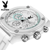 PLAYBOY Top Brand Original Luxury Waterproof Silicone Strap Calendar Luminous Fashion Quartz Men's Wrist Watches