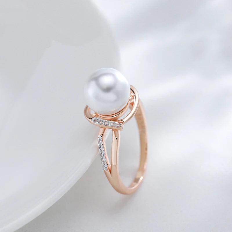 Latest Fashion Geometry 14K Filled Rose Gold and Silver AAA Zircon Pearl Ring for Women Boho Ethnic Jewellery