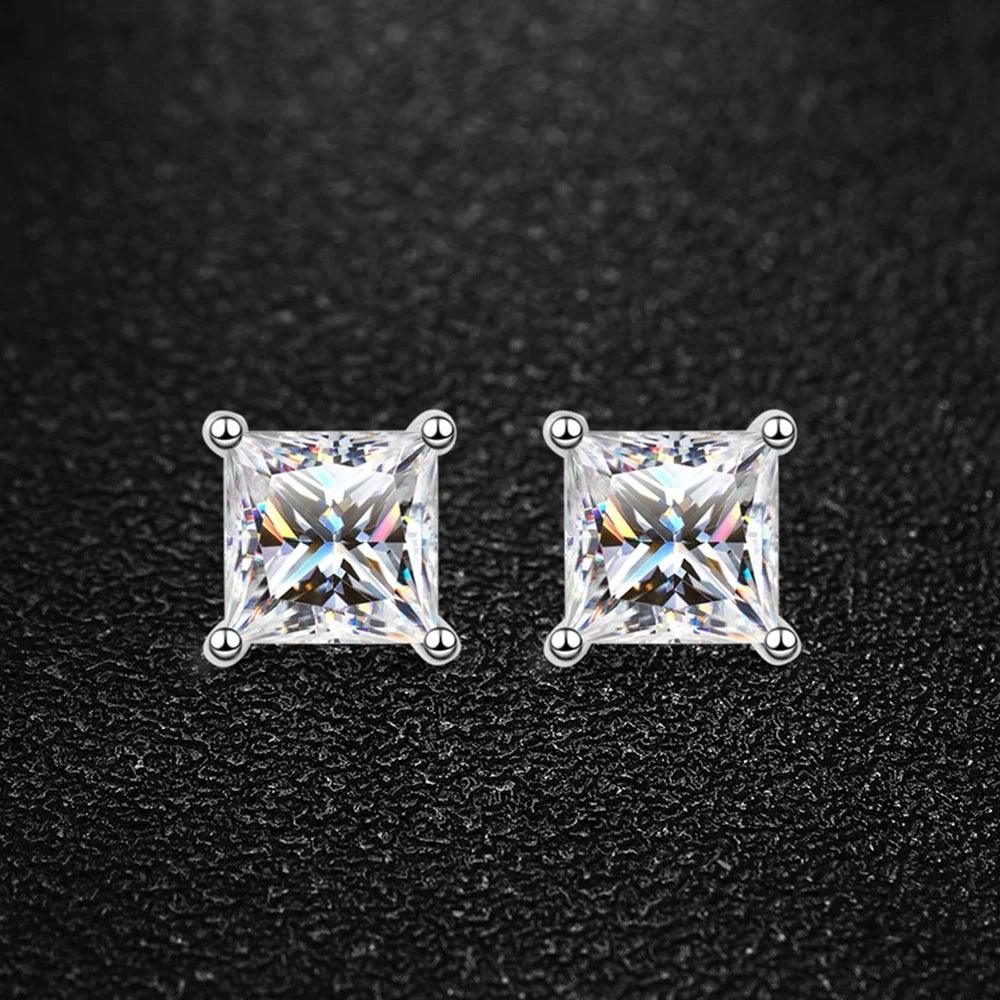 Superb D Colour VVS1 Princess Cut Square Moissanite Diamonds Earrings for Women/Men - Sterling Silver Fine Jewellery - The Jewellery Supermarket