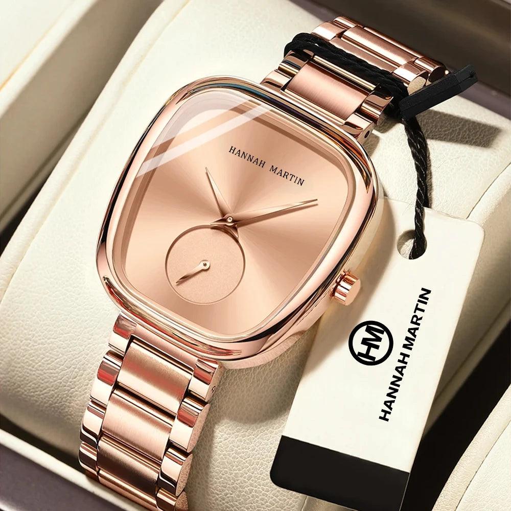 Fashionable Minimalist Style Elegant Ladie's Quartz Wristwatch Wine Barrel Rose Gold or Black Oval Women's Watches