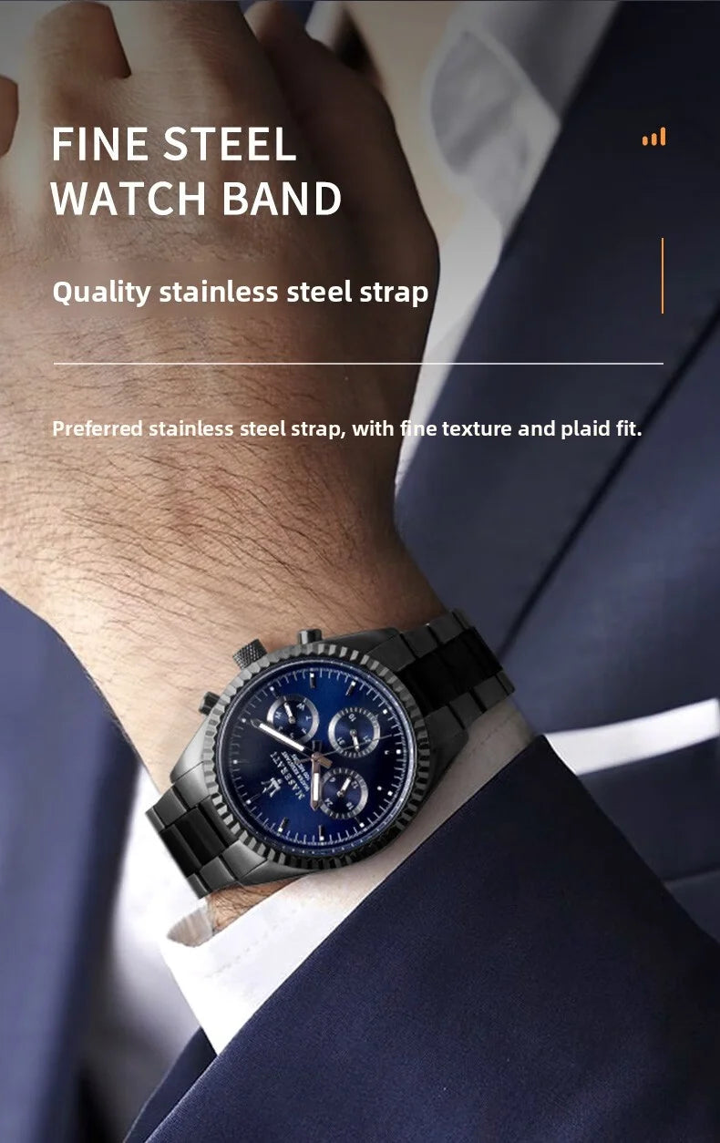 Original Maserati Blue Gold Men's Luxury Gold Fashion Trend Dial European and American Business watch