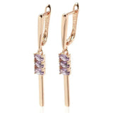 Luxury 14K Filled Rose Gold Oval Purple AAA Zircon Crystals Long Pendant Earrings - Trendy Daily Jewellery