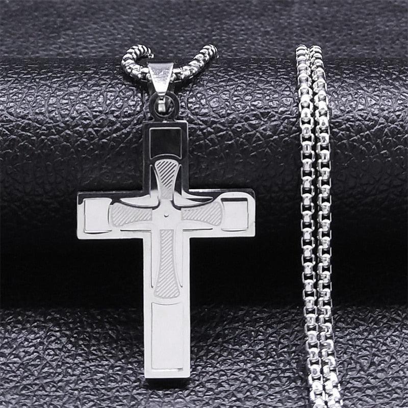 Cross Christian Church Prayer Necklace - Stainless Steel Gold Colour Bible Amulet Necklaces Jewellery - The Jewellery Supermarket