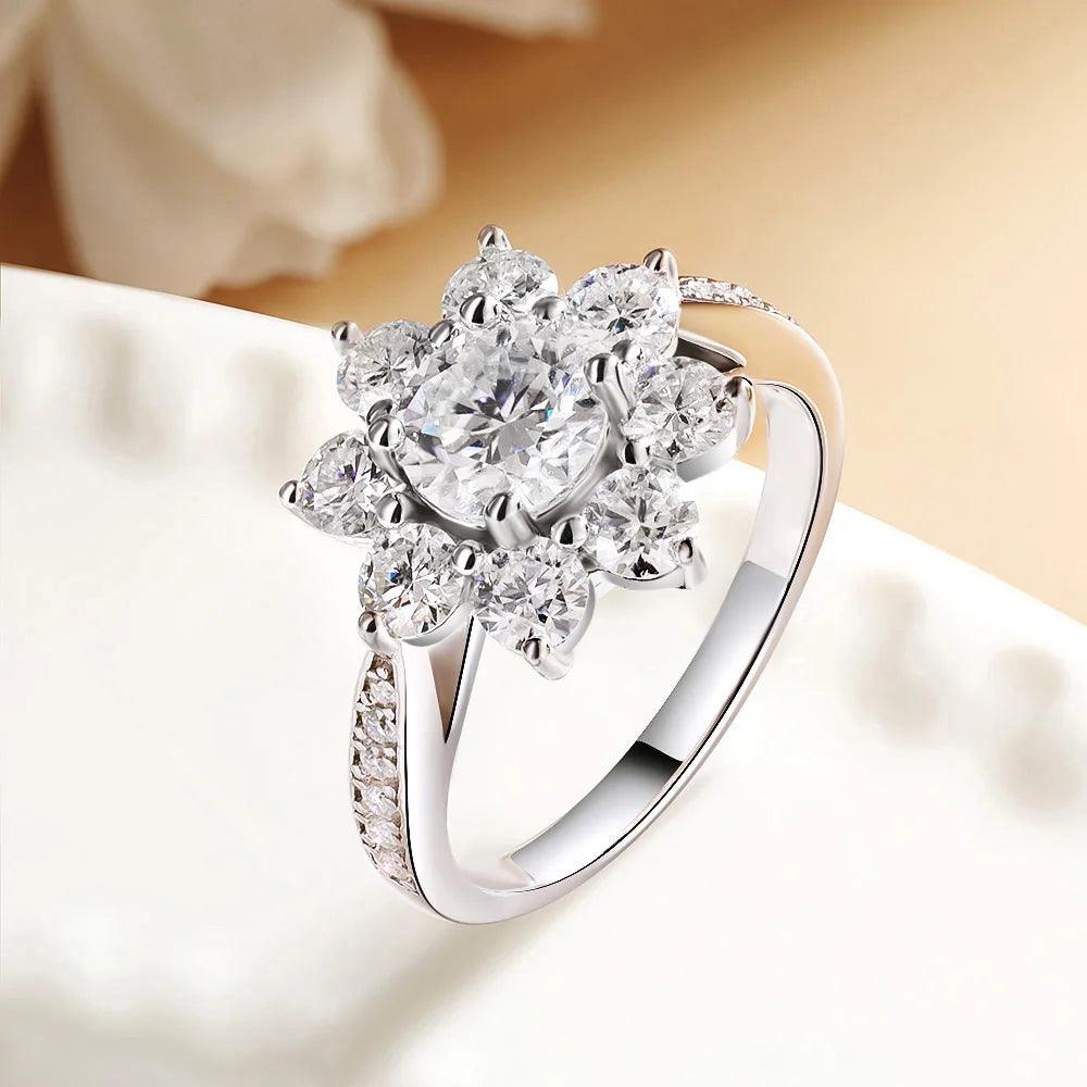 Brilliant GRA Certified VVS1 Moissanite Diamond Rings 925 Sterling Silver Sunflower Wedding Enggement Fine Jewellery