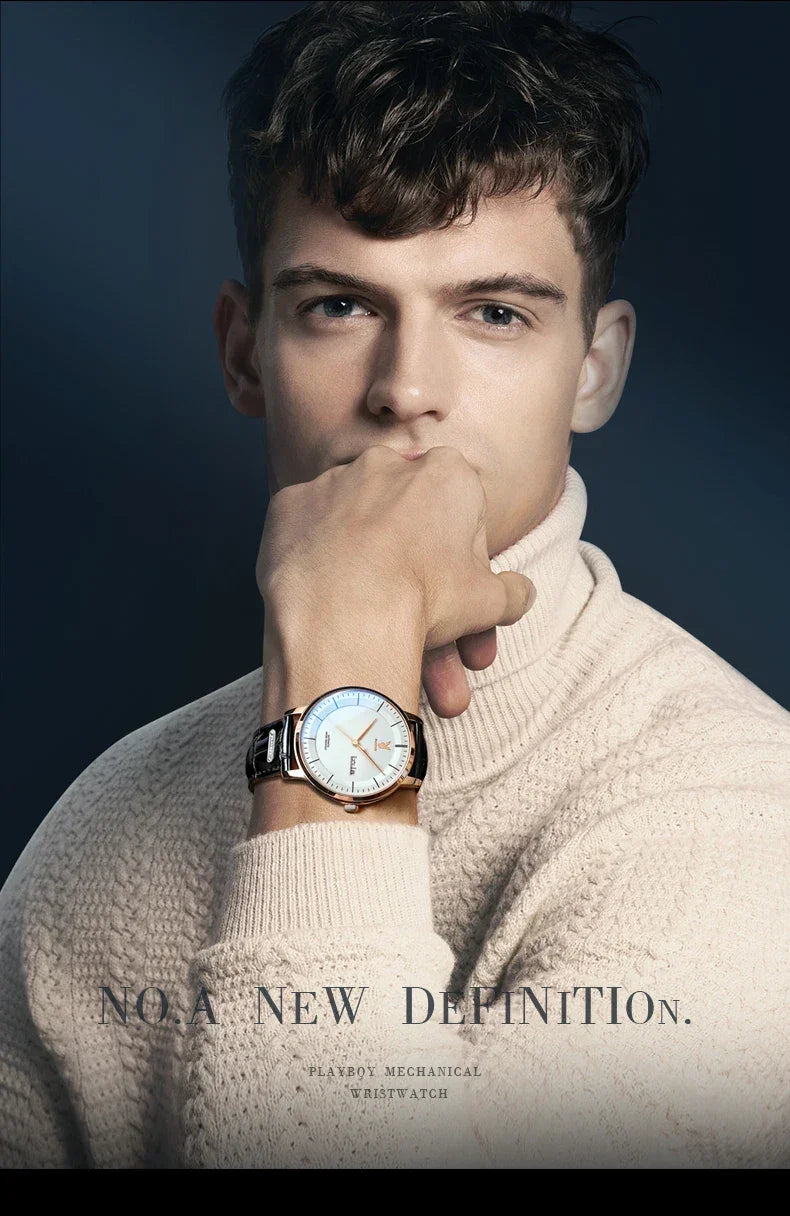PLAYBOY Casual Simple Automatic Mechanical Men's Watches Original Waterproof Calendar High Quality Watch for Men