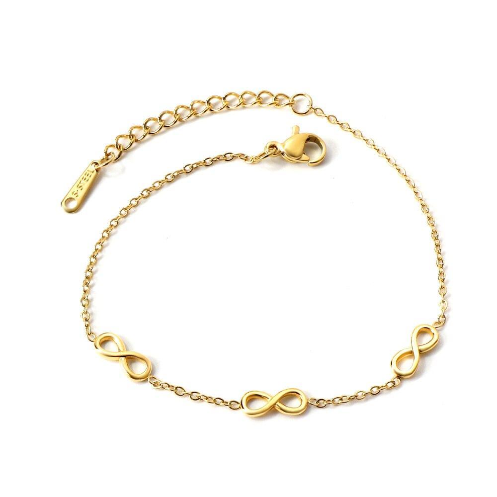 Dainty Gold Colour Stainless Steel Charm Bracelets - Crystal Evil Eyes Tree of Life Hamsa Hand Elephant Chain - The Jewellery Supermarket