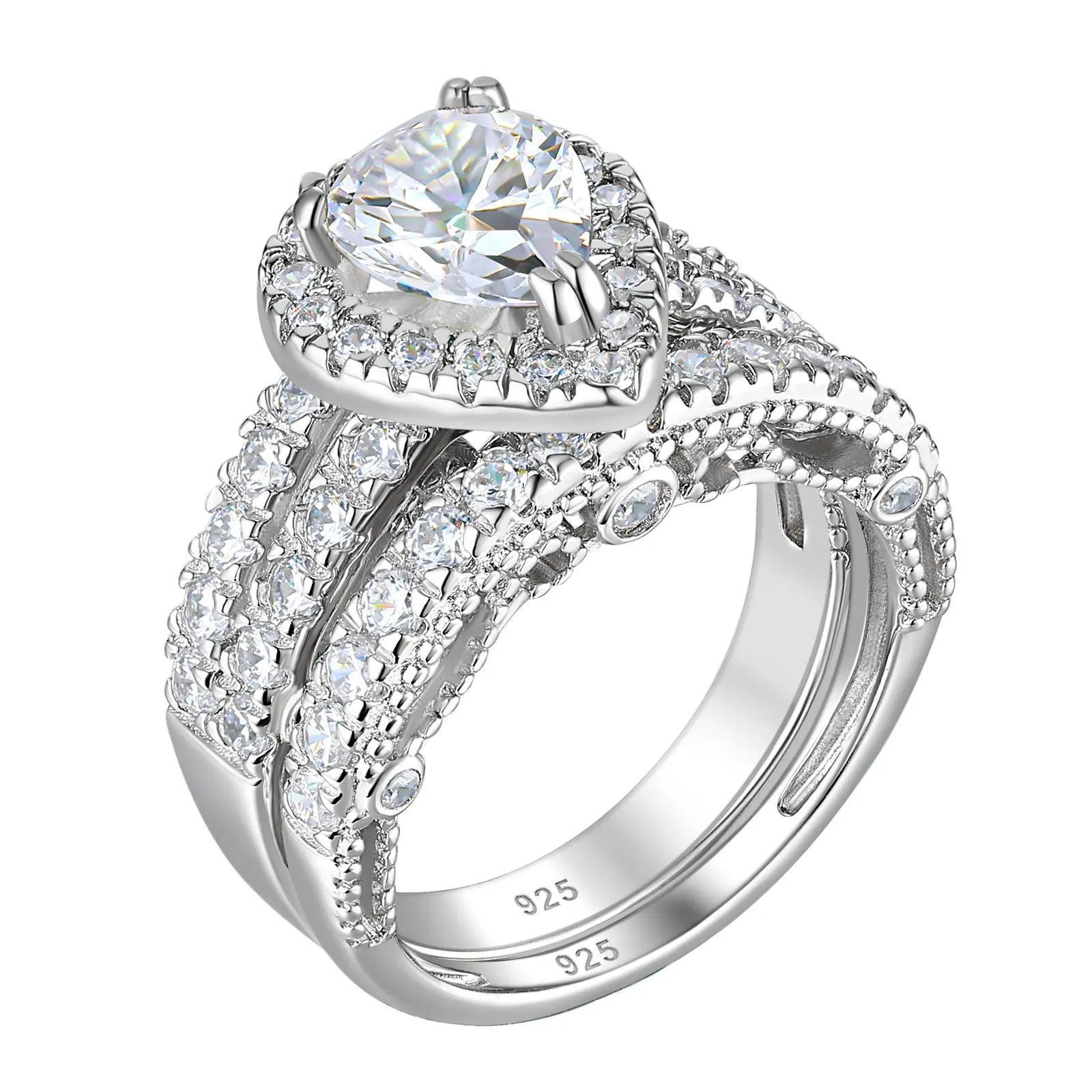 Amazing Marquise or Emerald Cut AAAAA Quality High Carbon Lab Created Diamond Luxury Ring Sets for Women - The Jewellery Supermarket