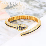 Designer Collection Rectangle Zircon Diamonds Gold Color Snake Serpent Snakelike Open Bangle Bracelet Ladies Watches